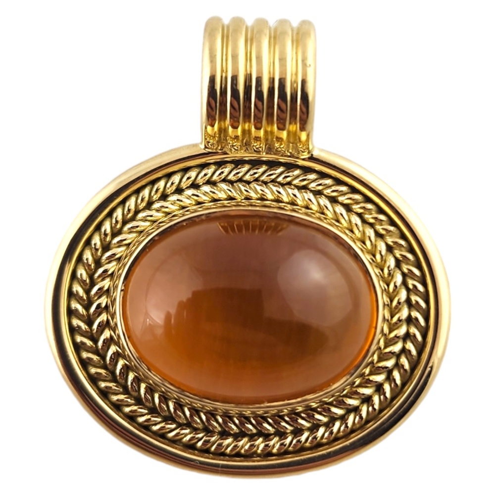 18 Karat Yellow Gold Citrine Cabochon Rope Cable Design Pendant #19034